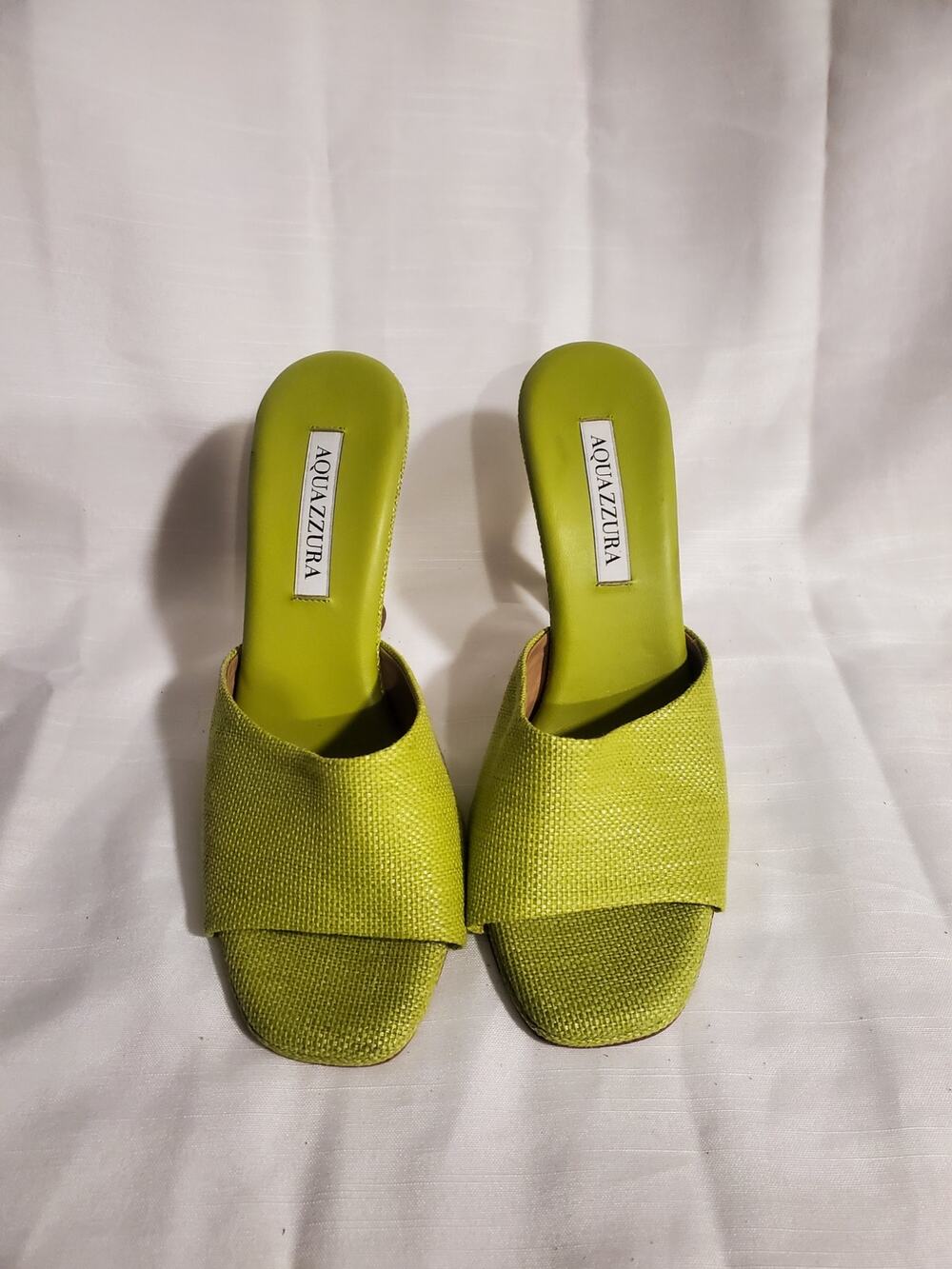 Aquazzura Violette 95 Canvas And Leather Mules - Green. S39
